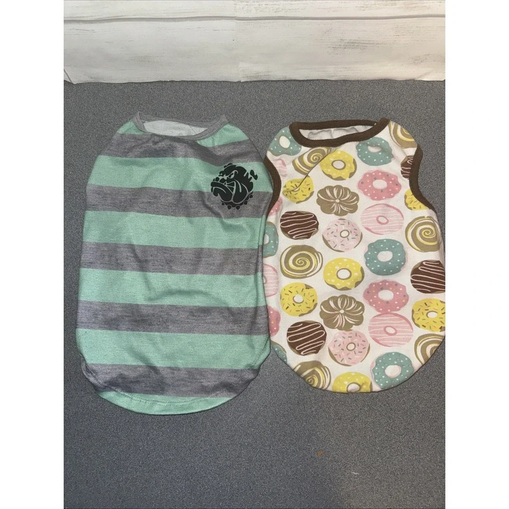 Dog Shirt Lot Of‎ 2 , S/m Stripe, Xl Donuts